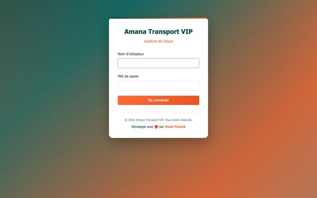 Écran de connexion de l'outil de gestion de caisse AMN Caisse