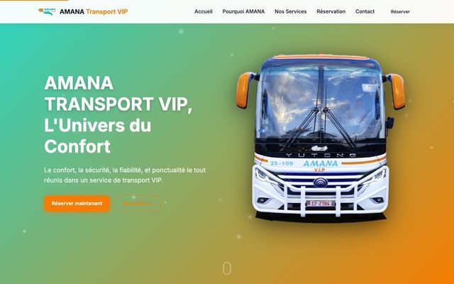 Page d'accueil du site AmanA Transport VIP, conçu et développé par XNOVA SYSTEMS